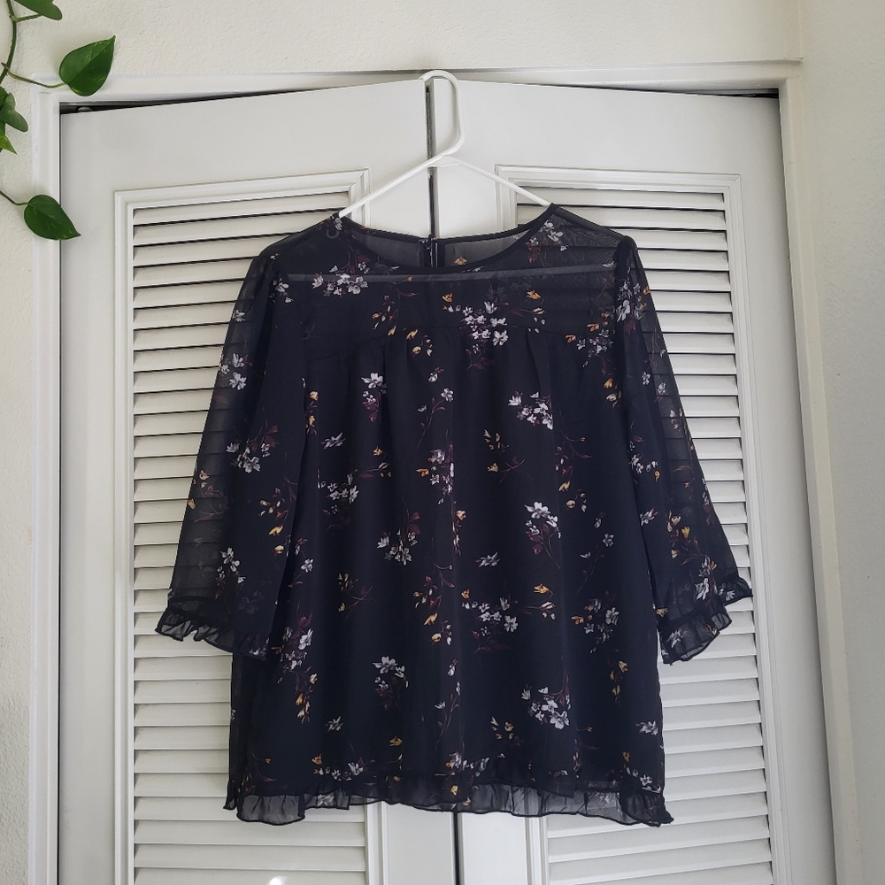Allegra K - Floral Black Sheer Women's Top
